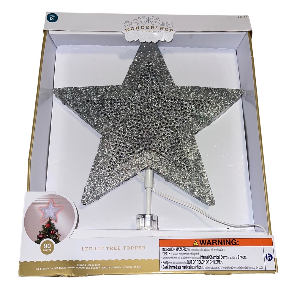 Wondershop Star‎ LED Lit Tree Topper Silver Glitter Lights Remote Control Target